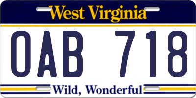 WV license plate OAB718