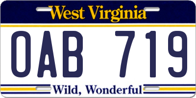 WV license plate OAB719