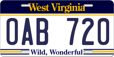WV license plate OAB720