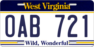 WV license plate OAB721