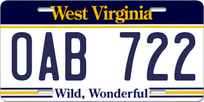 WV license plate OAB722