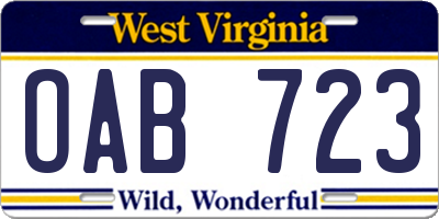 WV license plate OAB723