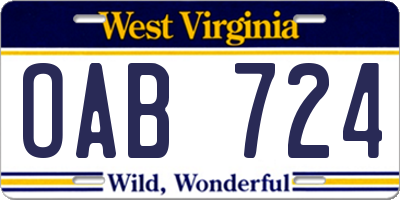 WV license plate OAB724