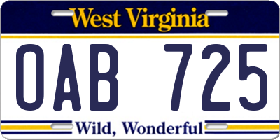 WV license plate OAB725