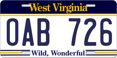 WV license plate OAB726