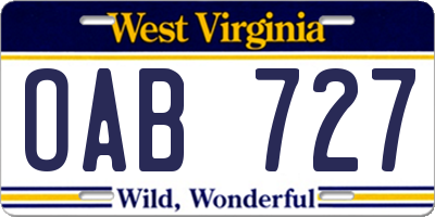WV license plate OAB727