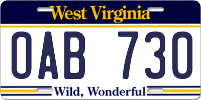 WV license plate OAB730