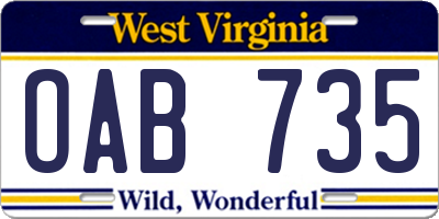 WV license plate OAB735