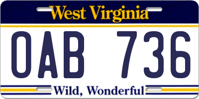 WV license plate OAB736