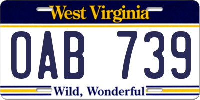 WV license plate OAB739