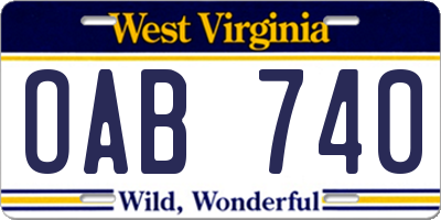 WV license plate OAB740