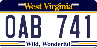 WV license plate OAB741