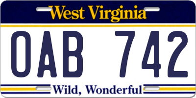 WV license plate OAB742