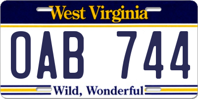 WV license plate OAB744