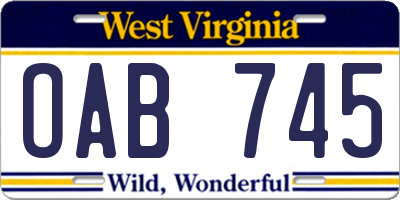 WV license plate OAB745