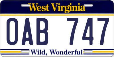 WV license plate OAB747
