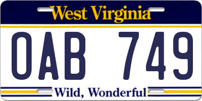 WV license plate OAB749
