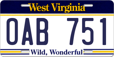 WV license plate OAB751
