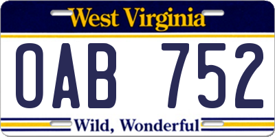 WV license plate OAB752