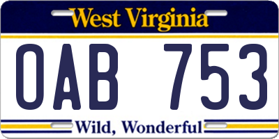WV license plate OAB753
