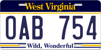 WV license plate OAB754