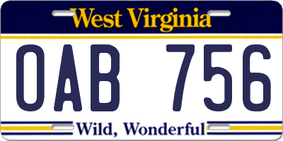 WV license plate OAB756