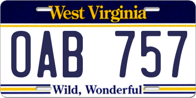 WV license plate OAB757