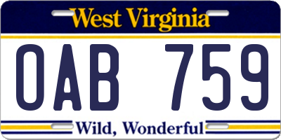 WV license plate OAB759