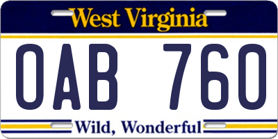 WV license plate OAB760