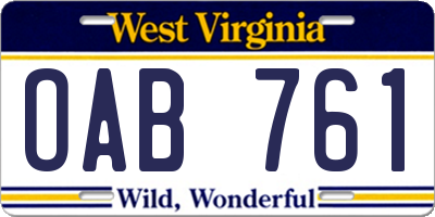 WV license plate OAB761