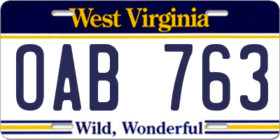 WV license plate OAB763