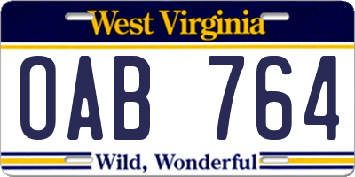 WV license plate OAB764