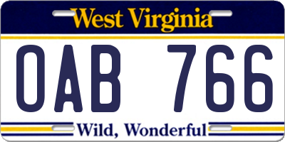 WV license plate OAB766