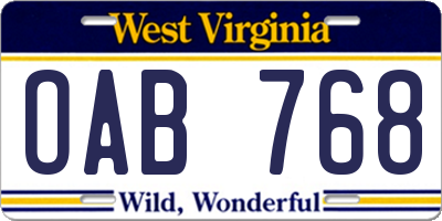 WV license plate OAB768