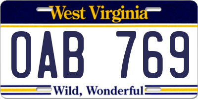 WV license plate OAB769