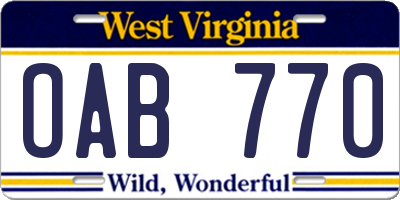 WV license plate OAB770