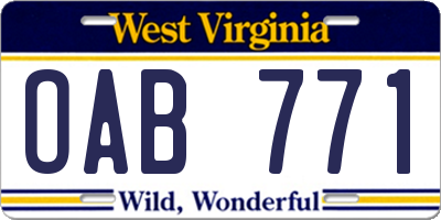 WV license plate OAB771