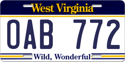 WV license plate OAB772