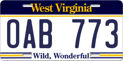 WV license plate OAB773