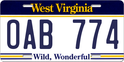 WV license plate OAB774