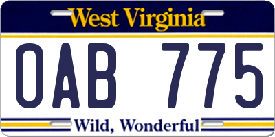 WV license plate OAB775