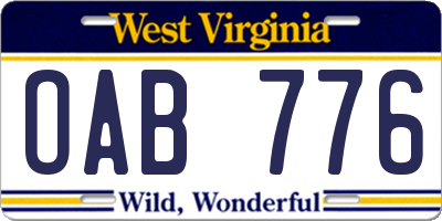 WV license plate OAB776