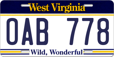 WV license plate OAB778