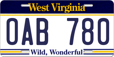 WV license plate OAB780