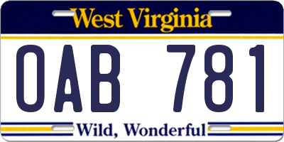 WV license plate OAB781