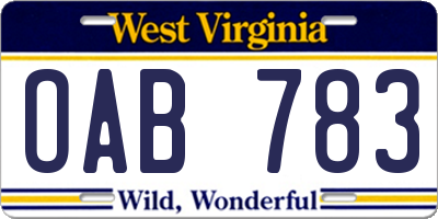 WV license plate OAB783