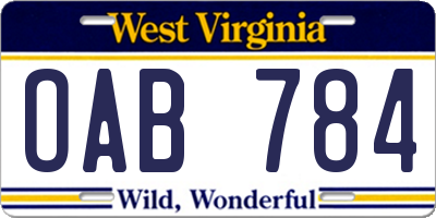 WV license plate OAB784