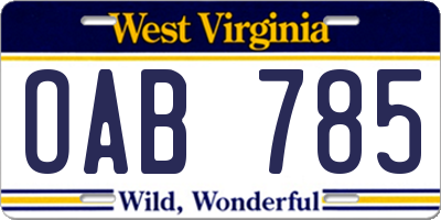 WV license plate OAB785