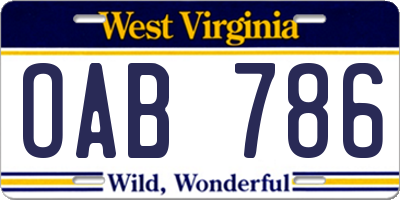 WV license plate OAB786