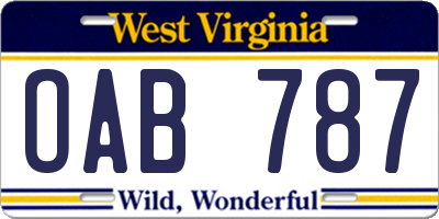 WV license plate OAB787
